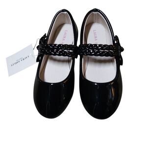 Laura Ashley Black Mary Jane Braided Strap Round Toe Ballet Flats Toddler 8 NEW
